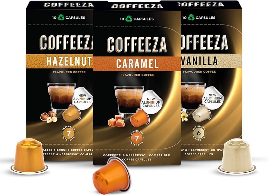 COFFEEZA Flavoured Variety Pack Coffee Capsules - Aluminium Coffee COFFEEZA Flavoured Variety Pack Coffee Capsules - Aluminium Coffee